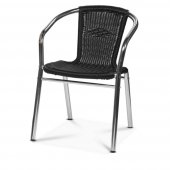 Fotel aluminiowy Bistro, kawiarniany, ogrodowy, wys. siedziska 45 cm, rattanowy, czarny, XIRBI 78153